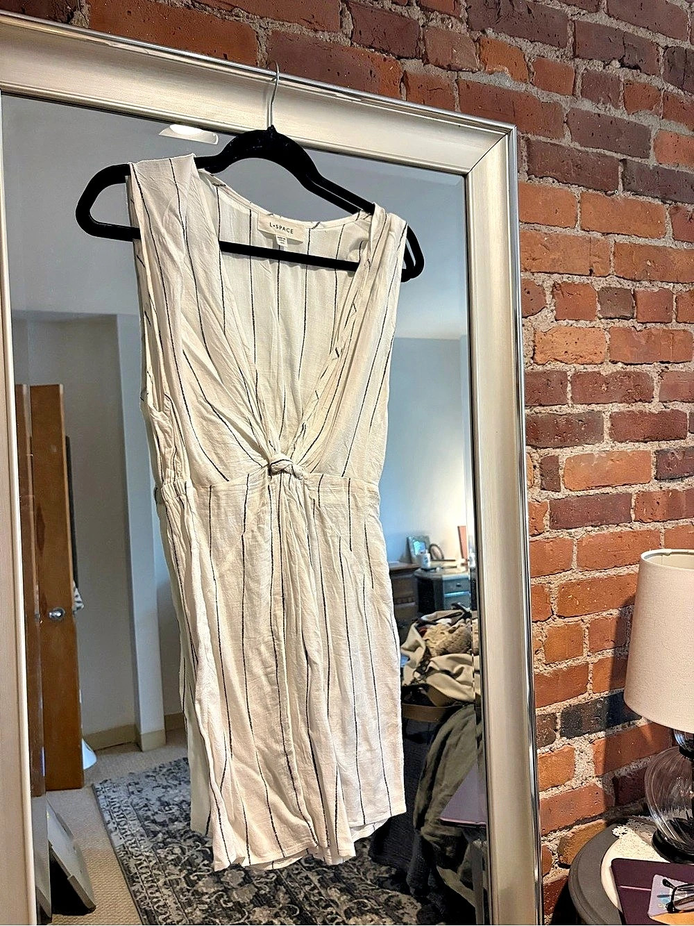 L*SPACE Down The Line Cover Up Striped Mini Dress Cream & Black Small